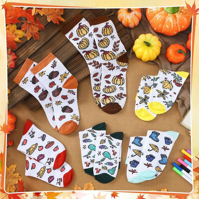 ShinyMatch 12 Pairs Doodle Socks Color Your Own Socks DIY Drawing Craft Arts with 48 Pcs Markers - Image 3